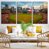 91908-MGV-CV-36X24-Baseball Stadium Wall Art – Canvas Print Game Day Field City Skyline Iconic Arch Scene Sports Photography, Decor for Game Room,
