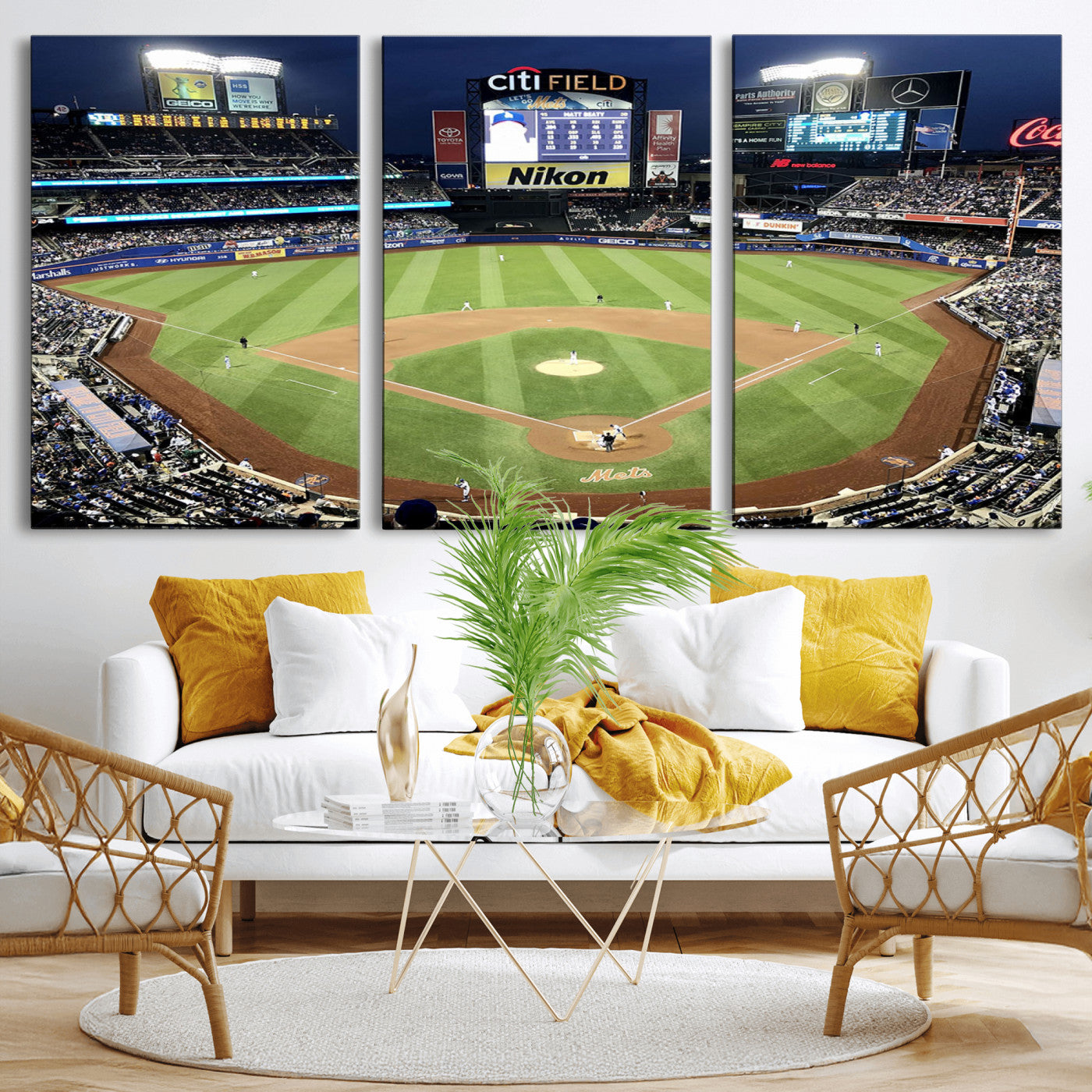 87666-MGV-CV-36X24-City Field Stadium Wall Art Canvas Print, Framed New York Stadium Art Picture Print, Citi Field Stadium Perfect Sport Room Decor