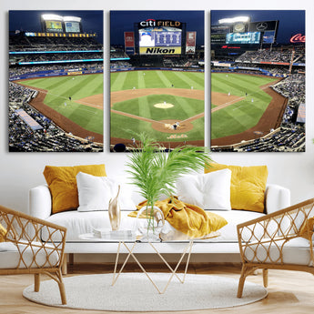 87666-MGV-CV-36X24-City Field Stadium Wall Art Canvas Print, Framed New York Stadium Art Picture Print, Citi Field Stadium Perfect Sport Room Decor