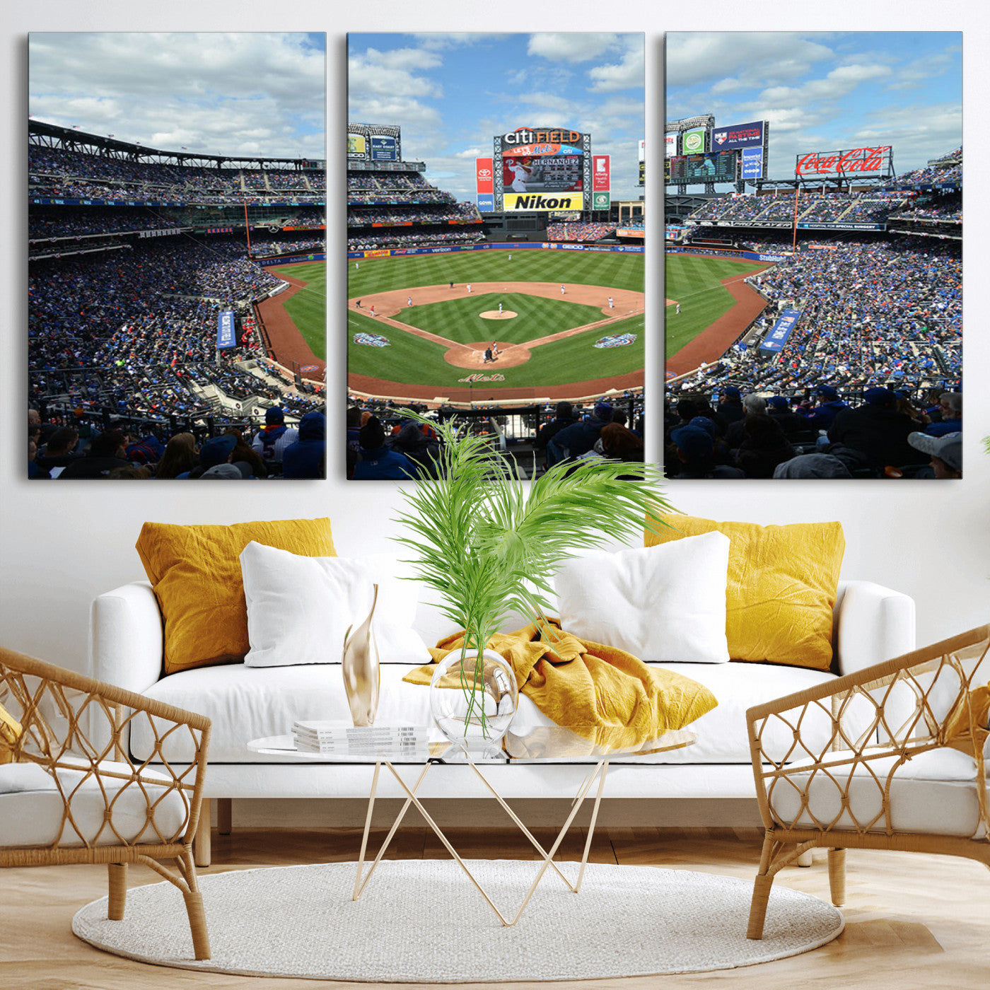 22910-MGV-CV-36X24-City Field Stadium Wall Art Canvas Print, Framed New York Stadium Art Picture Print, City Field Perfect Sport Room Decor Artwork