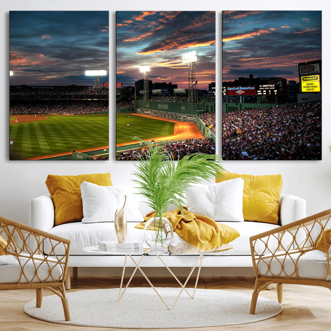 66781-MGV-CV-36X24-Baseball Stadium Wall Art – Canvas Print Evening Game Field Packed Crowd Sunset Sky Sports Photography, Dynamic Decor for Game