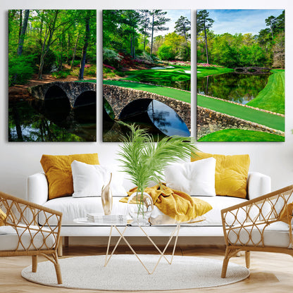 57655-MGV-CV-36X24-Golf Course Wall Art – Canvas Print Scenic Green Fairway Stone Bridge Water Reflection Landscape, Classic Sports Decor for Office,