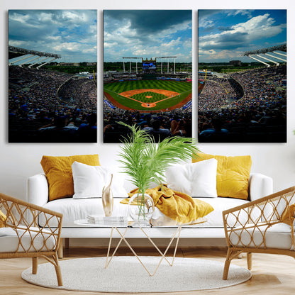 37127-MGV-CV-36X24-Kauffman Stadium Wall Art Canvas Print, Framed Kansas City Royals Field Art Picture Print, Baseball Stadium Perfect Sport Room