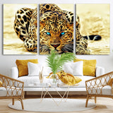 45281-MGV-CV-36X24-Blue Eye Leopard Wall Art Canvas Print, Framed Leopard Painting Art Picture Print, Big Cat Perfect Safari Wildlife Decor Artwork