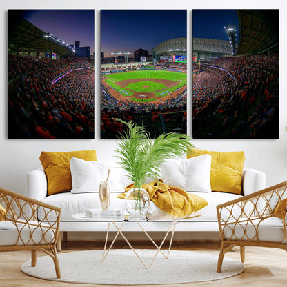 44322-MGV-CV-36X24-Minute Maid Park Wall Art Canvas Print, Framed Houston Astros Stadium Art Picture Print, Houston Astros Field Perfect Sports Room