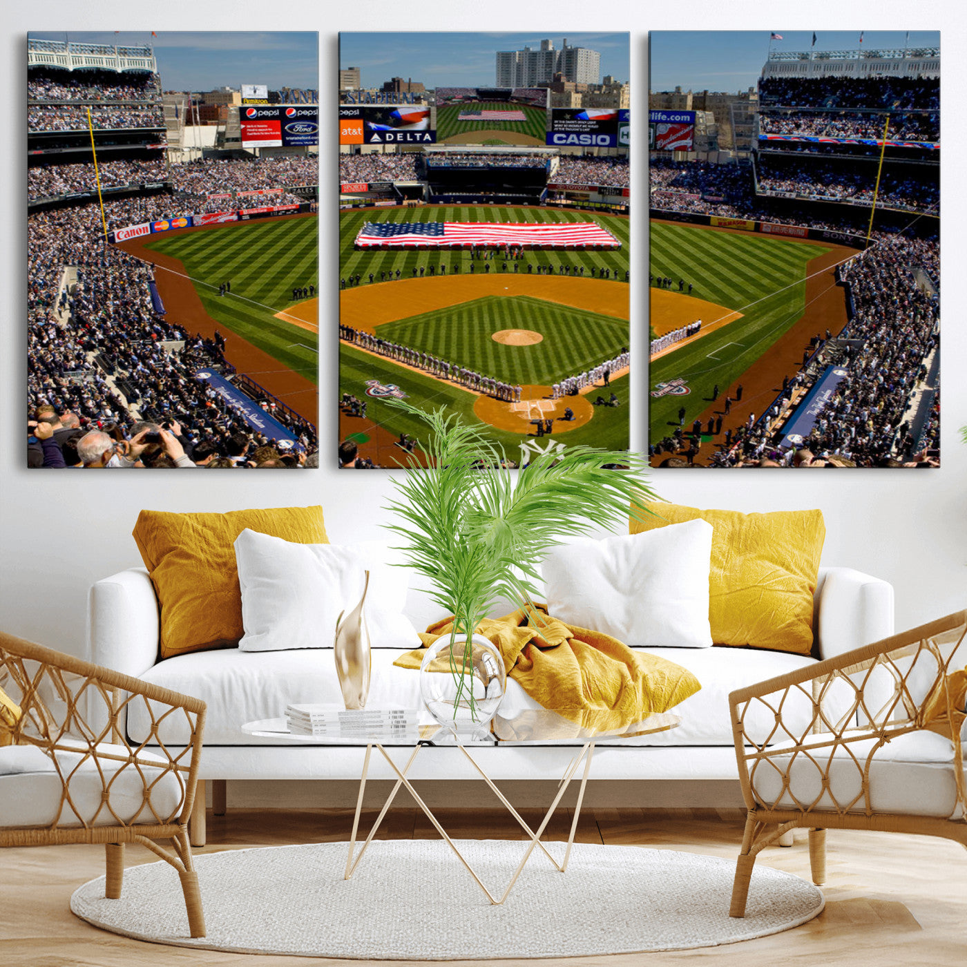 20879-MGV-CV-36X24-Yankee Stadium Wall Art Canvas Print, Framed New York Stadium Art Picture Print, Yankee Field Perfect Sport Room Decor Artwork