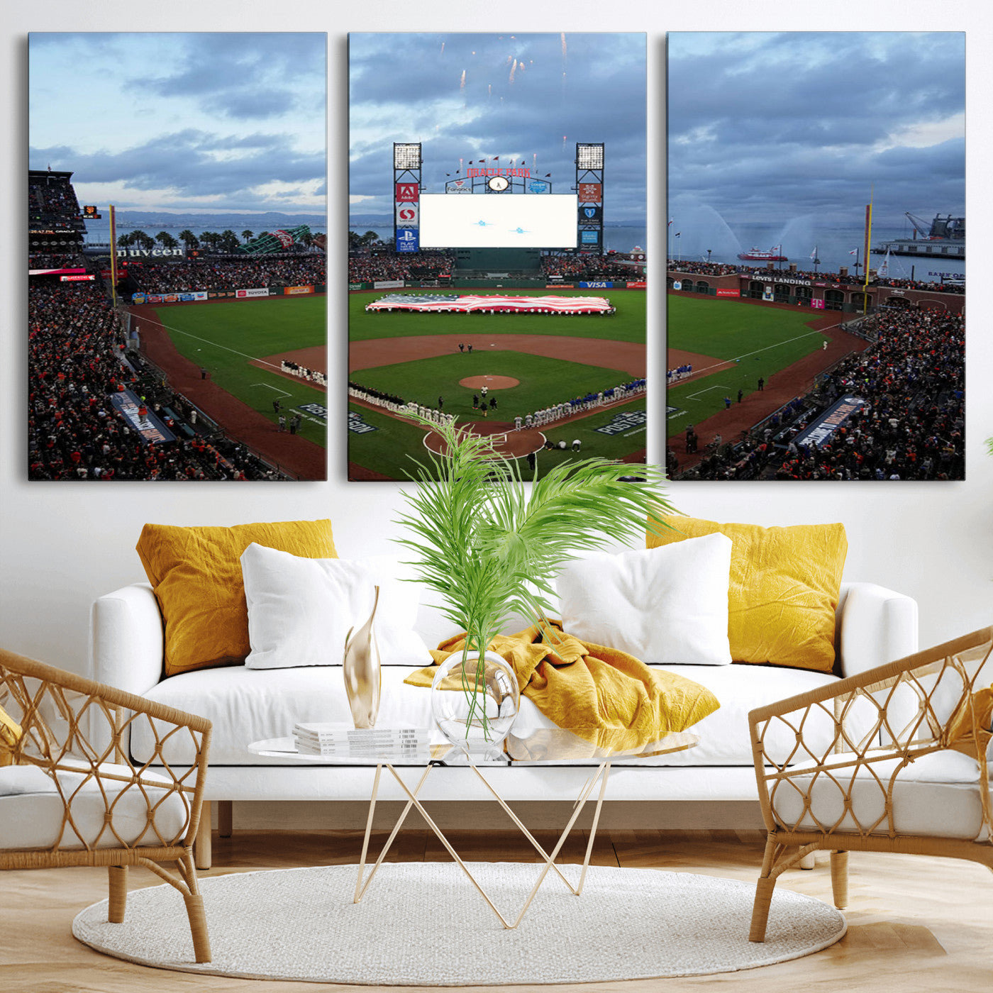 44631-MGV-CV-36X24-Oracle Park Stadium Wall Art Canvas Print, Framed San Francisco Giants Art Picture Print, Giants Stadium Field Perfect Sports Room