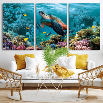 38661-MGV-CV-36X24-Sea Turtle Wall Art Canvas Print, Framed Ocean Wildlife Art Picture Print, Turtle Perfect Coastal Nature Decor Artwork