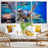 12683-MGV-CV-36X24-Sea Turtle Wall Art – Graceful Ocean Canvas Print with Coral Reef and Tropical Fish, Coastal Marine Life Decor for Beach House,