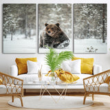43350-MGV-CV-36X24-Wild Bear in Snow Wall Art – Majestic Wildlife Photography Print, Winter Forest Nature Decor for Cabin, Lodge, Rustic Home,