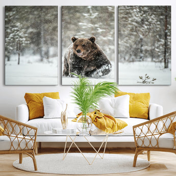 43350-MGV-CV-36X24-Wild Bear in Snow Wall Art – Majestic Wildlife Photography Print, Winter Forest Nature Decor for Cabin, Lodge, Rustic Home,