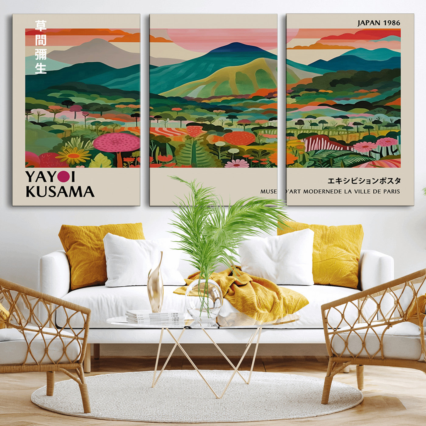 54215-MGV-CV-36X24-Yayoi Kusama Wall Art – Panoramic Japanese Landscape Canvas Print, Modern Abstract Nature Decor for Office, Bedroom or Living Room