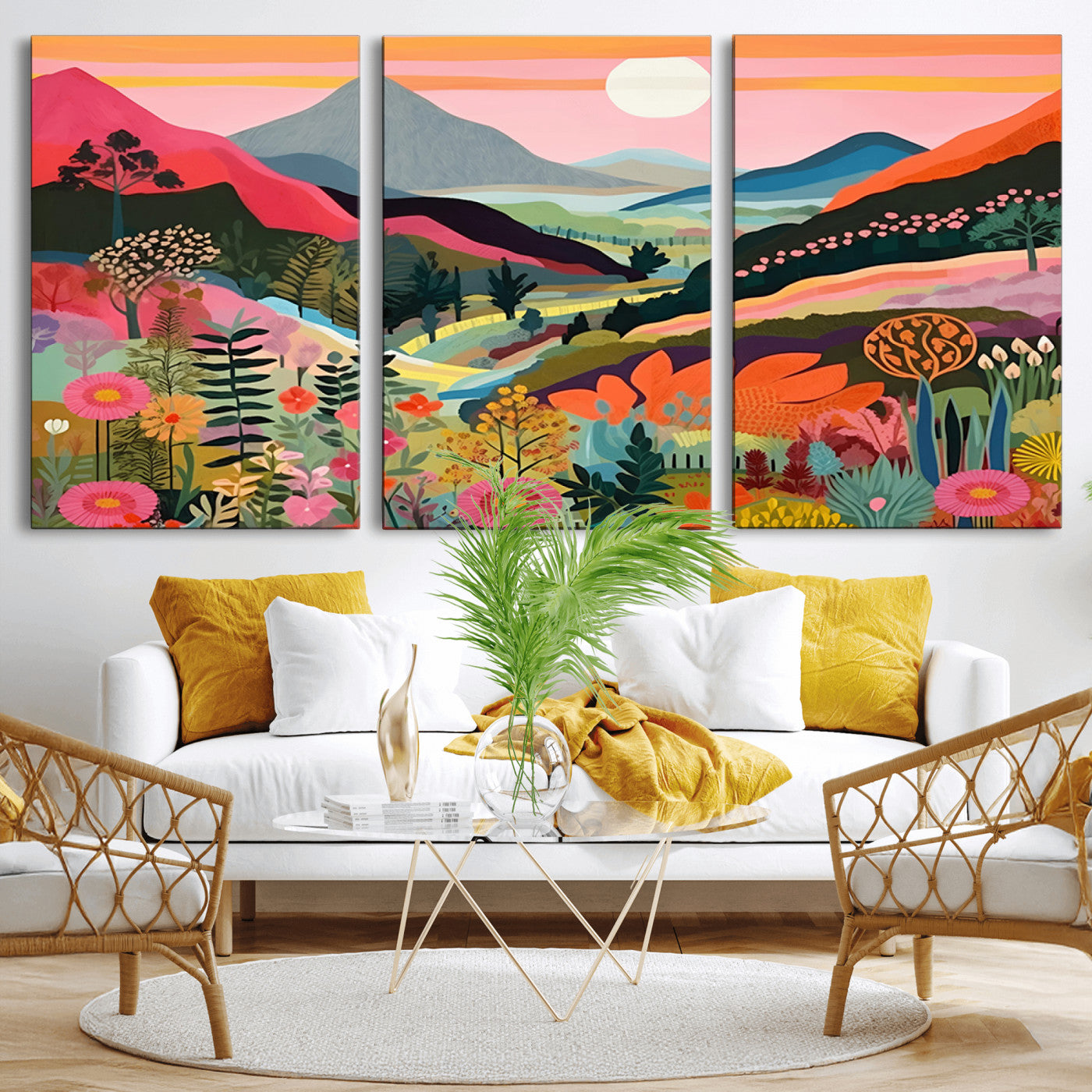 61376-MGV-CV-36X24-Floral Valley Wall Art – Panoramic Mountain Landscape Canvas Print, Vibrant Nature Decor for Living Room, Office, or Bedroom