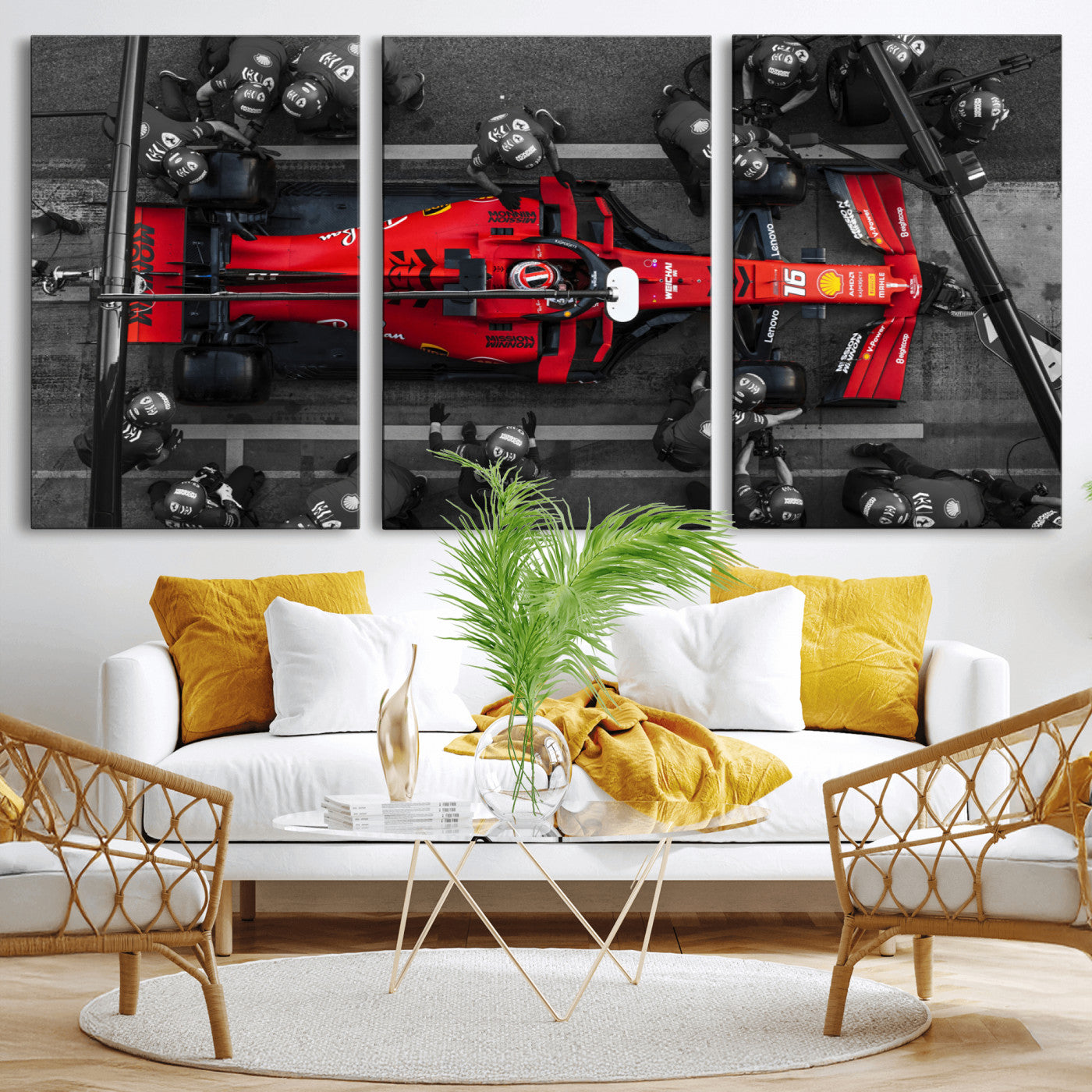 99356-MGV-CV-36X24-Ferrari Pit Stop Wall Art – Formula 1 Racing Car Canvas Print, Red Speed Machine Motorsport Decor for Office, Garage, Man Cave or