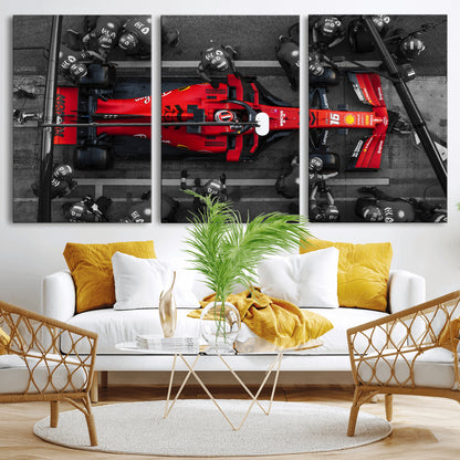 99356-MGV-CV-36X24-Ferrari Pit Stop Wall Art – Formula 1 Racing Car Canvas Print, Red Speed Machine Motorsport Decor for Office, Garage, Man Cave or