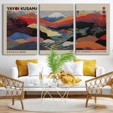 49228-MGV-FC-93X47-3P_Black-Kusama Wall Art – Vibrant Japanese Landscape Canvas Print, Modern Abstract Mountain and River Decor for Living Room, Office or Art