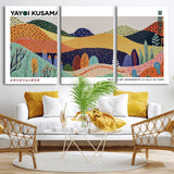 66936-MGV-CV-60X30-3P-Kusama Wall Art – Vibrant Abstract Hills Canvas Print, Japanese Modern Landscape Poster for Living Room, Office, Studio or