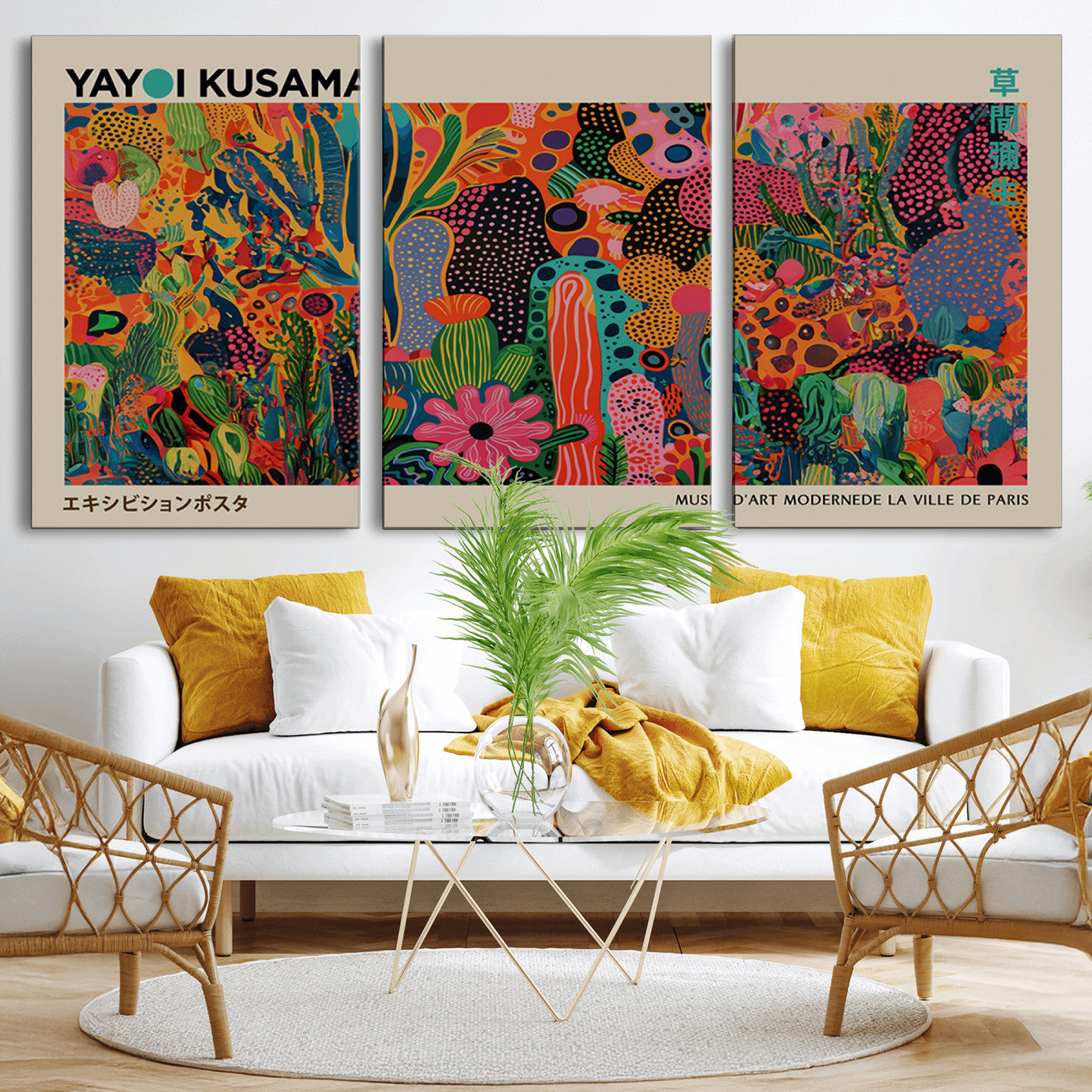 40791-MGV-CV-36X24-Kusama Inspired Wall Art – Vibrant Abstract Floral Jungle Canvas Print, Bold Pop Art Botanical Decor for Living Room, Bedroom, or