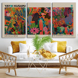 40791-MGV-CV-36X24-Kusama Inspired Wall Art – Vibrant Abstract Floral Jungle Canvas Print, Bold Pop Art Botanical Decor for Living Room, Bedroom, or