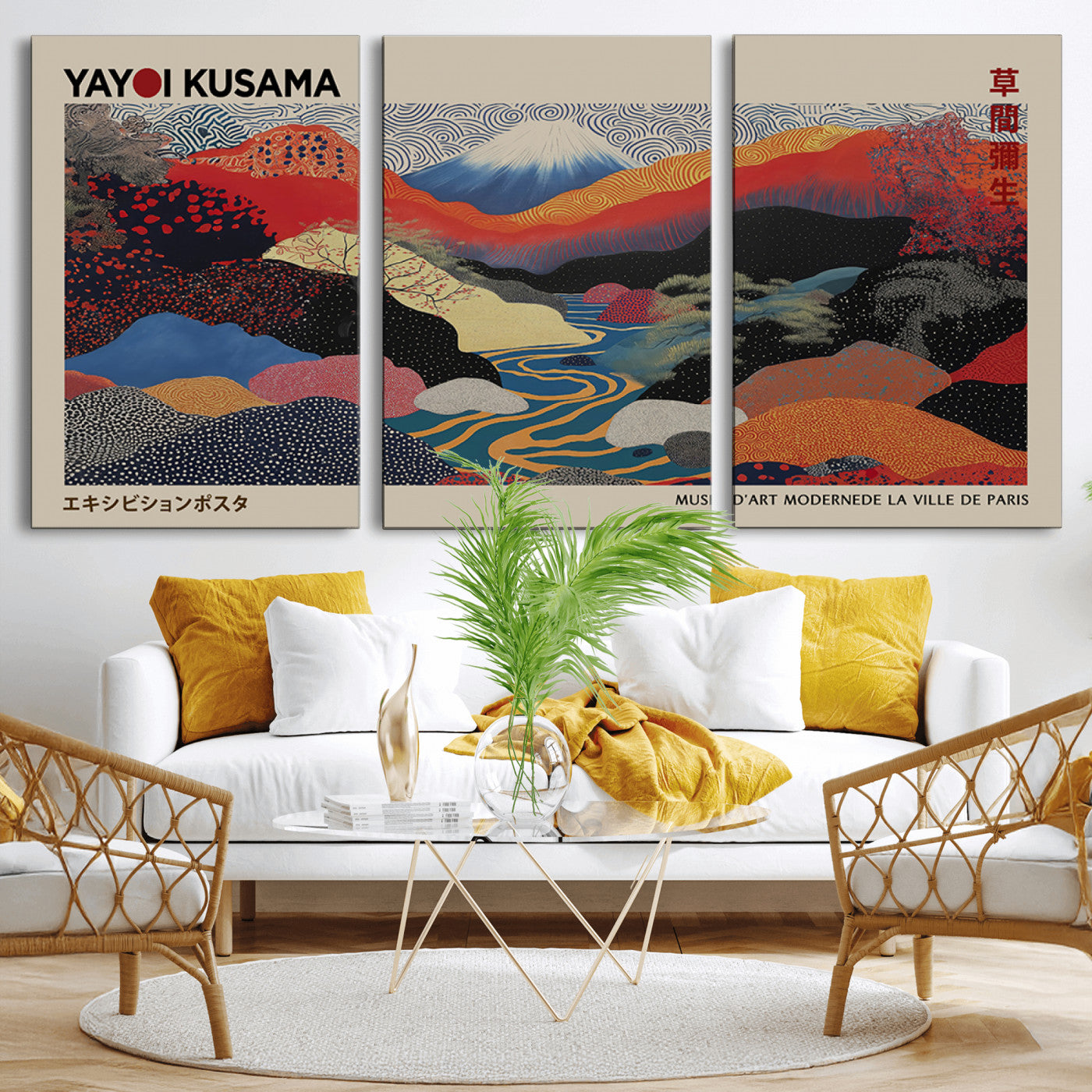 27188-MGV-CV-36X24-Yayoi Kusama Wall Art – Panoramic Abstract Landscape Canvas Print, Vibrant Modern Decor for Living Room, Bedroom, Office, or Art