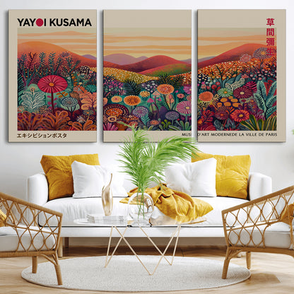 66096-MGV-CV-36X24-Yayoi Kusama Wall Art – Sunset Floral Landscape Canvas Print, Vibrant Flower Garden Panorama for Living Room, Bedroom or Office