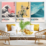 Katsushika-MGV-CV-36X24-Katsushika Hokusai Wall Art Set – The Great Wave, Hydrangea and Swallow, Fine Wind Canvas Prints, Japanese Ukiyo e Style Home and