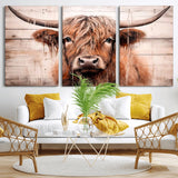 93730-MGV-CV-36X24-Scottish Cow Wall Art Canvas Print, Framed Longhorn Cow Art Picture Print, Highland Cattle Perfect Rustic Farmhouse Decor Artwork