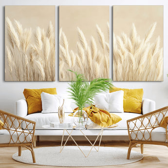 81444-MGV-CV-36X24-Pampas Grass Wall Art Canvas Print, Framed Beige Pampas Grass Art Picture Print, Minimalist Beige Perfect Minimalist Nature Decor