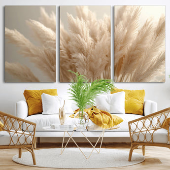 50300-MGV-CV-36X24-Pampas Grass Wall Art Canvas Print, Framed Minimalist Pampas Grass Art Picture Print, Beige Pampas Grass Perfect Minimalist Boho