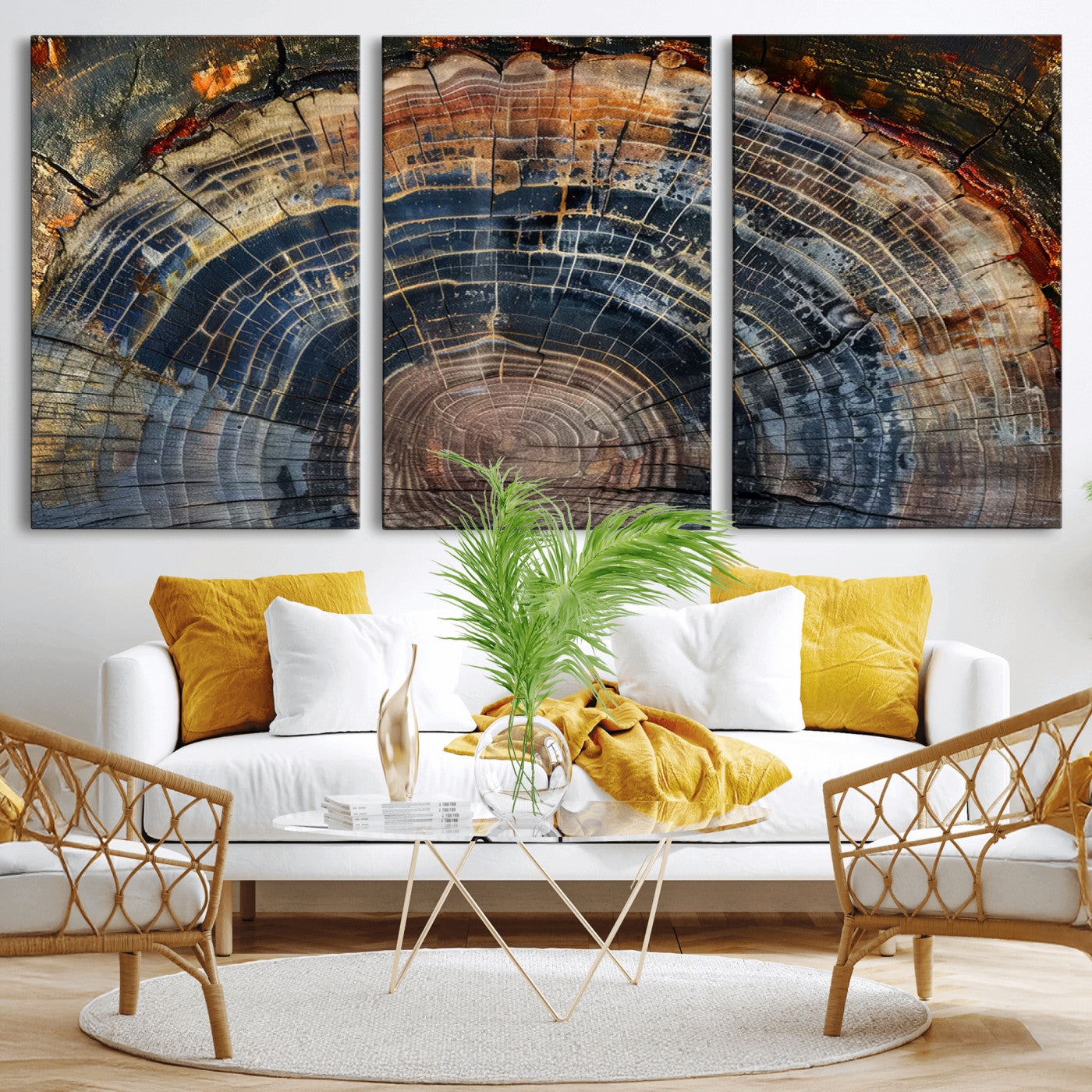 16193-MGV-CV-36X24-Tree Ring Wall Art – Abstract Wood Grain Canvas Print, Rustic Nature Texture Artwork Poster for Living Room, Bedroom, Office,