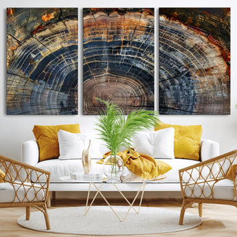 16193-MGV-CV-36X24-Tree Ring Wall Art – Abstract Wood Grain Canvas Print, Rustic Nature Texture Artwork Poster for Living Room, Bedroom, Office,