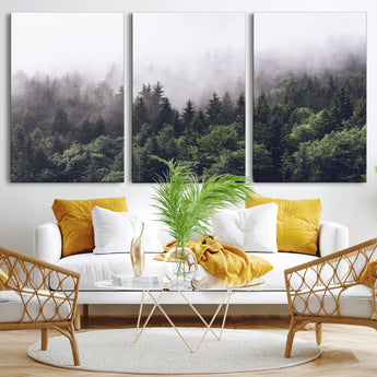 42578900-MGV-CV-36X24-Misty Pine Forest Wall Art – Tranquil Foggy Mountain Canvas Print, Nature Landscape Décor for Bedroom, Living Room, Cabin or
