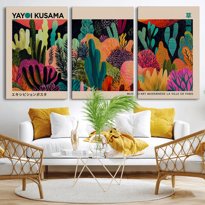 45711-MGV-CV-36X24-Yayoi Kusama Wall Art Canvas Print, Framed Abstract Yayoi Kusama Art Picture Print, Japanese Wabi Sabi Perfect Modern Abstract