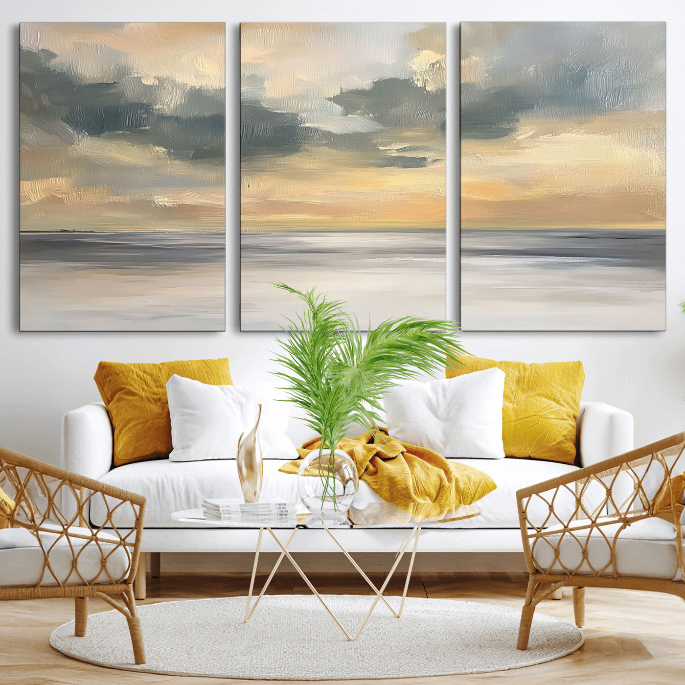 45544-MGV-CV-36X24-Ocean Sunset Wall Art – Serene Seascape Canvas Print with Golden Sky and Calm Water, Coastal Beach Artwork for Living Room,