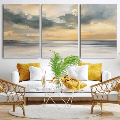 45544-MGV-CV-36X24-Ocean Sunset Wall Art – Serene Seascape Canvas Print with Golden Sky and Calm Water, Coastal Beach Artwork for Living Room,