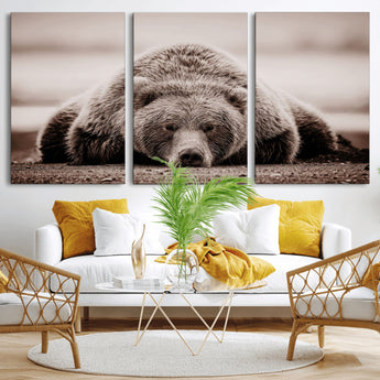 20611-MGV-CV-36X24-Grizzly Bear Wall Art – Majestic Wildlife Sepia Canvas Print, Rustic Nature Animal Artwork for Cabin, Lodge, Living Room, Bedroom,