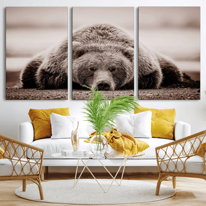 20611-MGV-CV-36X24-Grizzly Bear Wall Art – Majestic Wildlife Sepia Canvas Print, Rustic Nature Animal Artwork for Cabin, Lodge, Living Room, Bedroom,