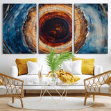 30457-MGV-CV-36X24-Tree Ring Abstract Wall Art – Blue and Brown Wood Grain Canvas Print, Modern Nature Inspired Painting for Rustic Living Room,