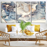 51497-MGV-CV-36X24-Abstract Blue and Gold Wall Art – Modern Fluid Ink Style Canvas Print, Elegant Contemporary Decor for Living Room, Office