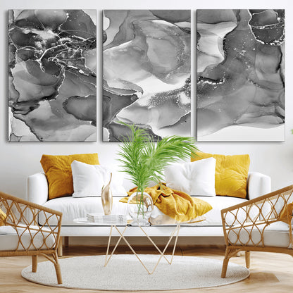 15911-MGV-CV-36X24-Black and White Abstract Wall Art – Modern Ink Swirl Canvas Print, Minimalist Contemporary Painting for Living Room, Bedroom,