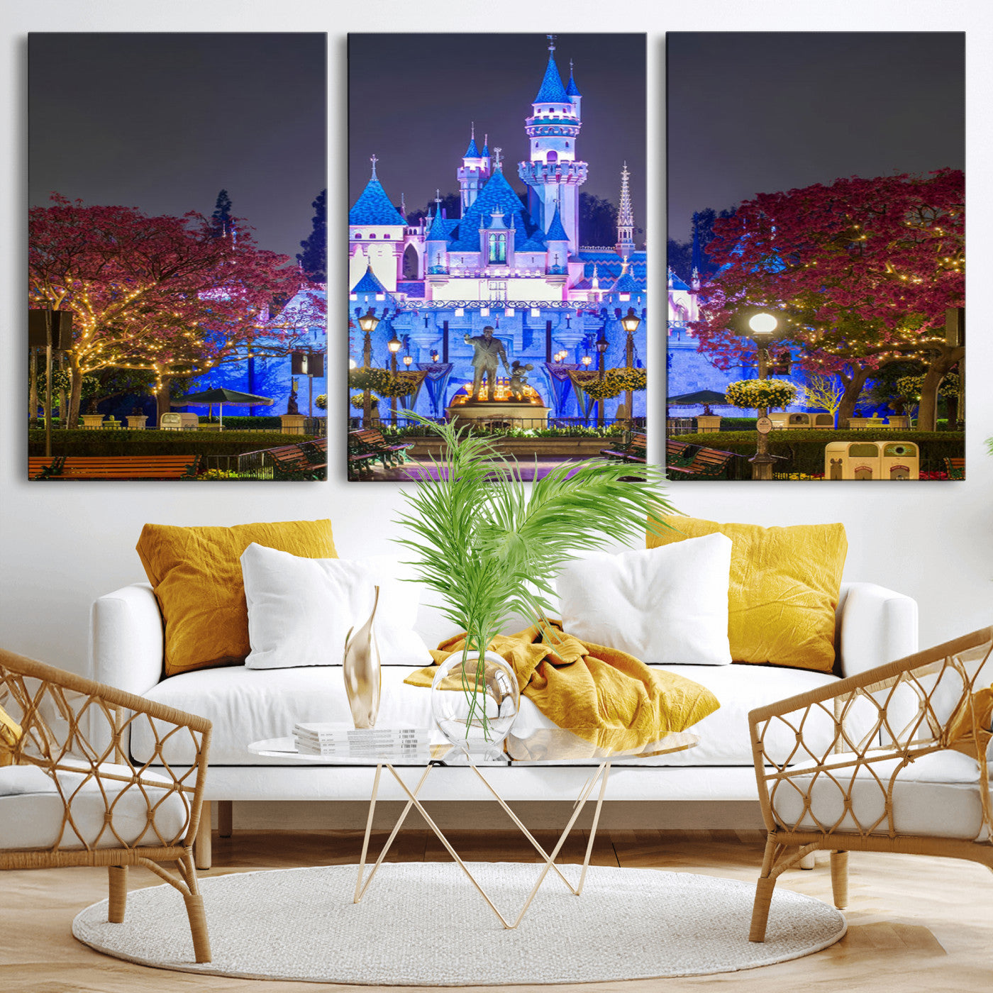 66710-MGV-CV-36X24-Enchanted Castle Wall Art – Magical Night Scene Canvas Print with Glowing Lights, Fantasy Architecture Artwork for Living Room,