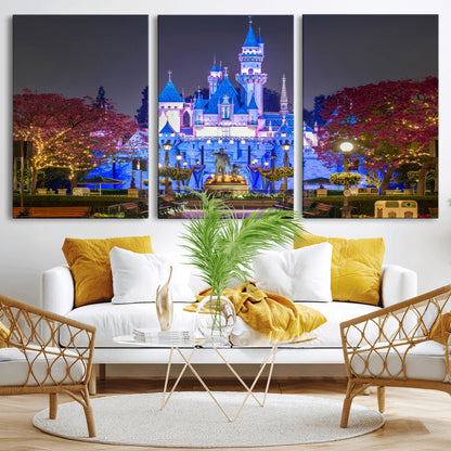 66710-MGV-CV-36X24-Enchanted Castle Wall Art – Magical Night Scene Canvas Print with Glowing Lights, Fantasy Architecture Artwork for Living Room,