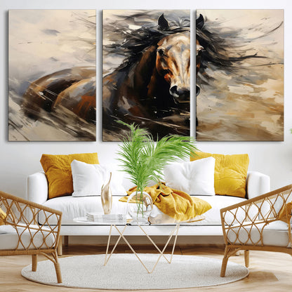 53001-MGV-CV-36X24-Wild Horse Wall Art – Majestic Stallion Canvas Print with Flowing Mane, Rustic Western Style Painting for Living Room, Office or