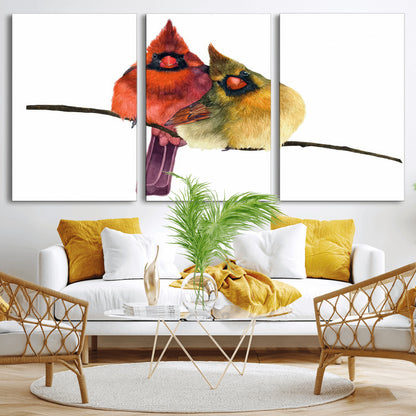 67752-MGV-CV-60X30-3P-Cardinal Couple Wall Art – Male and Female Cardinal Canvas Print, Romantic Bird Artwork for Nature Lovers, Living Room, Bedroom,