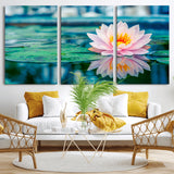 65933-MGV-CV-36X24-Pink Water Lily Wall Art – Lotus Flower Canvas Print with Reflection on Calm Water, Peaceful Botanical Artwork for Living Room,