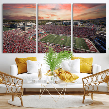 51135-MGV-CV-36X24-Indiana Hoosiers Stadium Wall Art – Panoramic Football Canvas Print with Game Day Crowd and Sunset Sky, Sports Artwork for Man