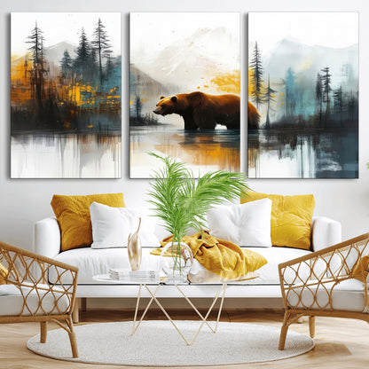 50308-MGV-CV-36X24-Bear Wilderness Wall Art – Mountain Forest Canvas Print, Rustic Cabin Decor with Wildlife Landscape, Nature Artwork for Lodge,