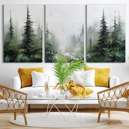 76014-MGV-CV-36X24-Forest Wall Art – Textured Canvas Print Featuring Misty Evergreen Pines and Woodland Landscape, Rustic Nature Artwork for Living