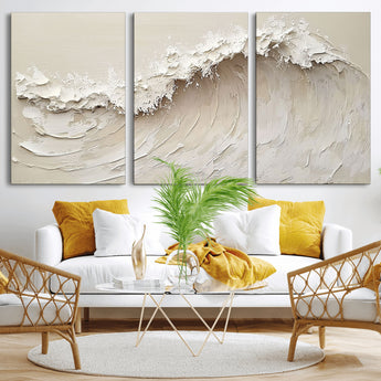 45175-MGV-CV-36X24-Textured Wave Wall Art Canvas Print, Framed Minimal Seascape Art Picture Print, Elegant Wave Perfect Modern Coastal Decor Artwork