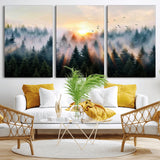 56391411-MGV-CV-36X24-Misty Forest Wall Art Canvas Print, Framed Sunrise Pines Art Picture Print, Moody Pines Perfect Serene Woodland Decor Artwork